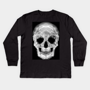 Spirograph Skull: a digital geometric black and white collage Kids Long Sleeve T-Shirt